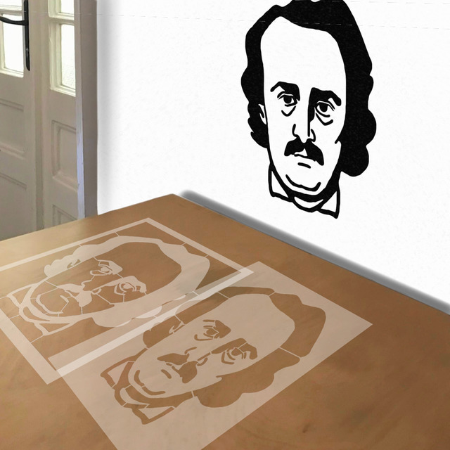Edgar Allan Poe stencil in 2 layers, simulated painting