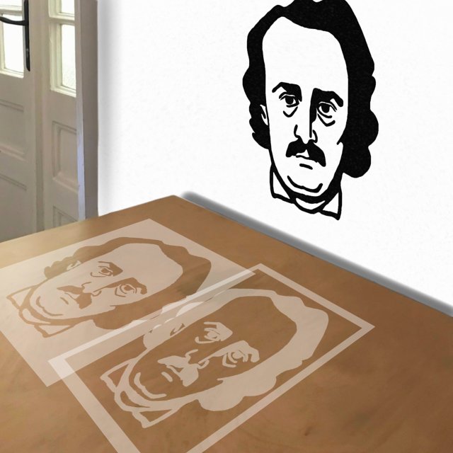 Edgar Allan Poe stencil in 2 layers, simulated painting