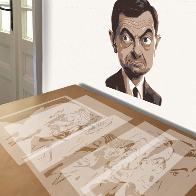 Mr. Bean stencil in 5 layers, simulated painting