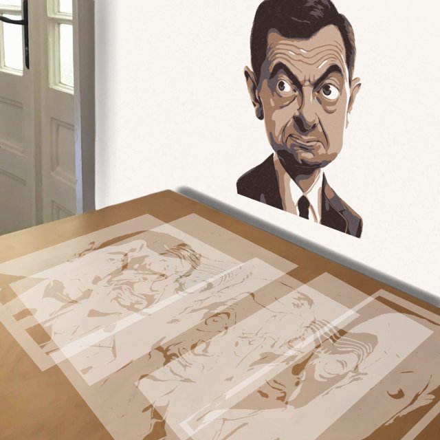 Mr. Bean stencil in 5 layers, simulated painting