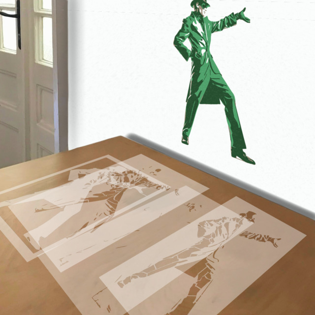Riddler stencil in 4 layers, simulated painting