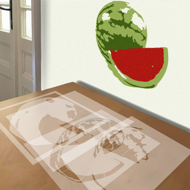 Watermelon stencil in 4 layers, simulated painting