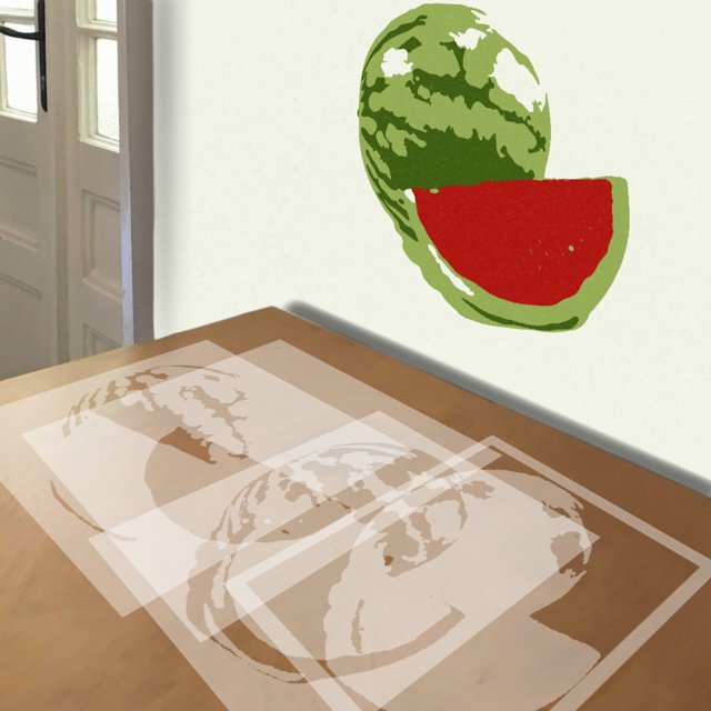 Watermelon stencil in 4 layers, simulated painting