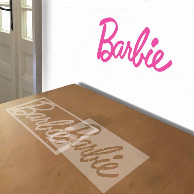 Barbie Logo stencil in 2 layers, simulated painting