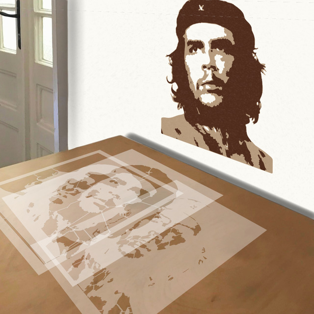 Che Guevara stencil in 3 layers, simulated painting