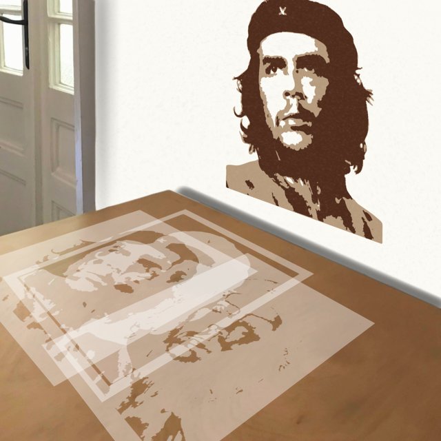 Che Guevara stencil in 3 layers, simulated painting