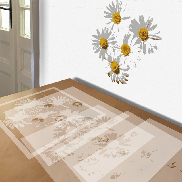 Daisies stencil in 5 layers, simulated painting