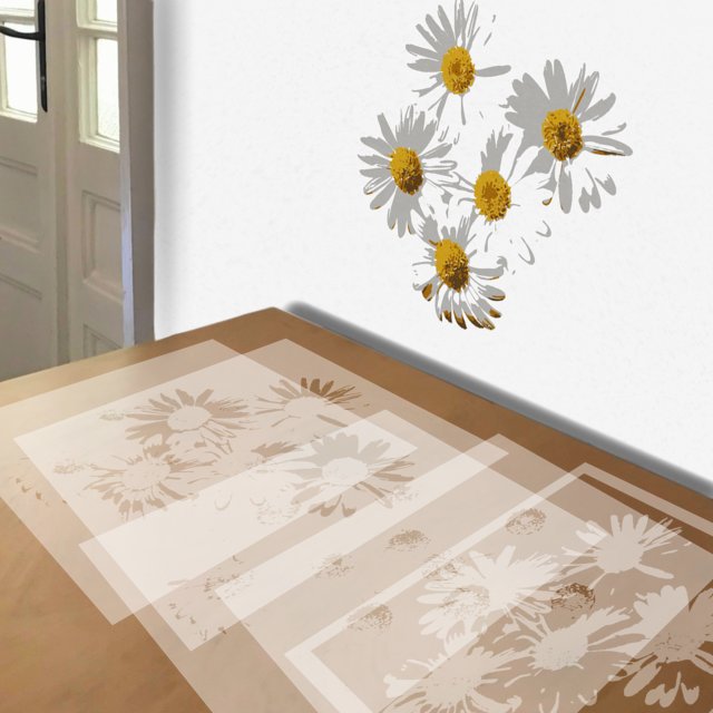 Daisies stencil in 5 layers, simulated painting