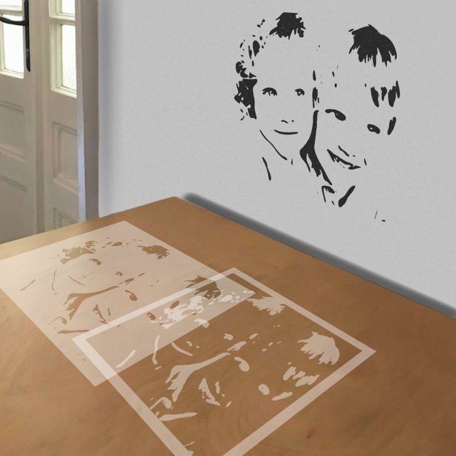 Taj and Kira stencil in 2 layers, simulated painting
