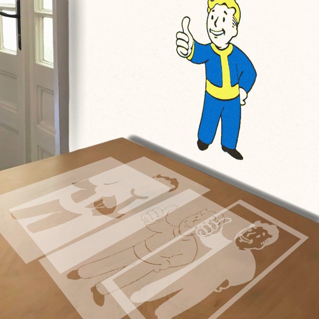 Vault Boy stencil in 4 layers, simulated painting