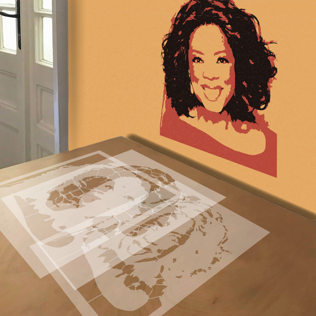 Oprah Winfrey stencil in 3 layers, simulated painting