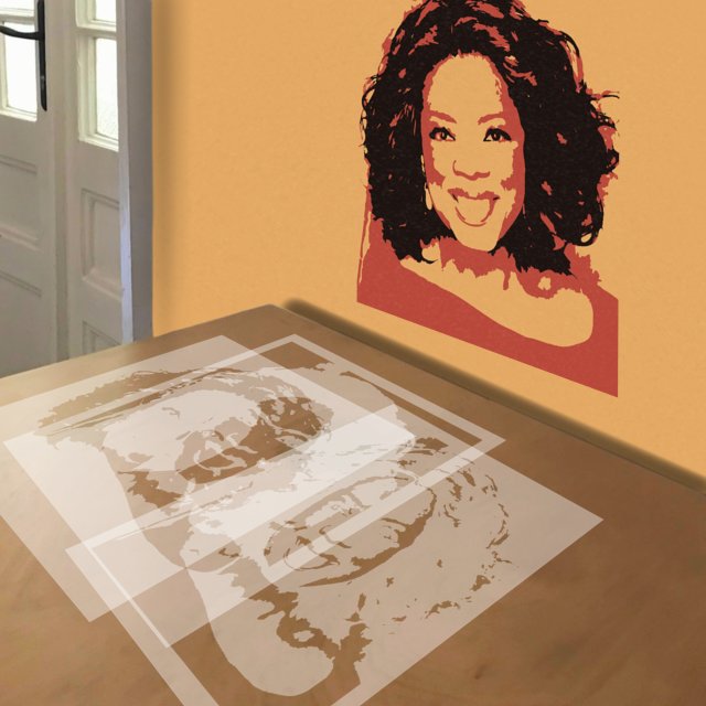 Oprah Winfrey stencil in 3 layers, simulated painting