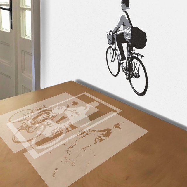 Bike Commute stencil in 3 layers, simulated painting