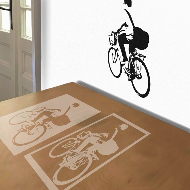 Bike Commute stencil in 2 layers, simulated painting