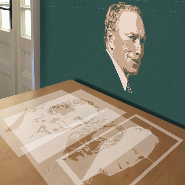 Michael Bloomberg stencil in 4 layers, simulated painting