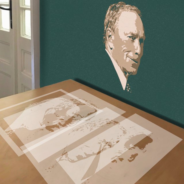 Michael Bloomberg stencil in 4 layers, simulated painting