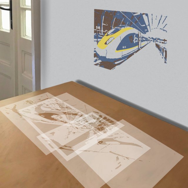 High-speed Train stencil in 4 layers, simulated painting