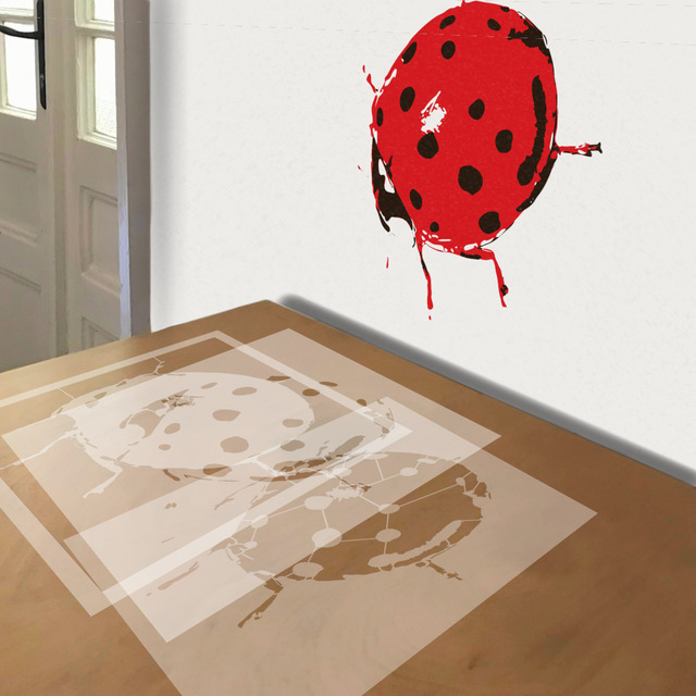 Ladybug with Lots of Spots stencil in 3 layers, simulated painting