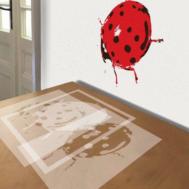 Ladybug with Lots of Spots stencil in 3 layers, simulated painting