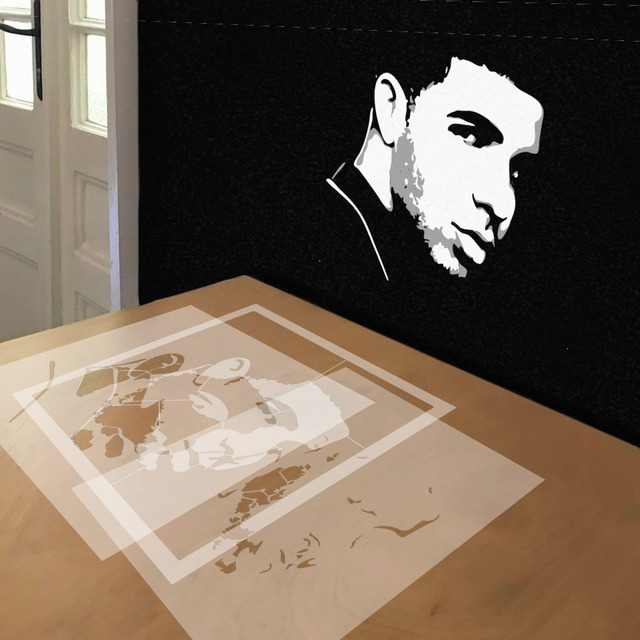 Drake stencil in 3 layers, simulated painting