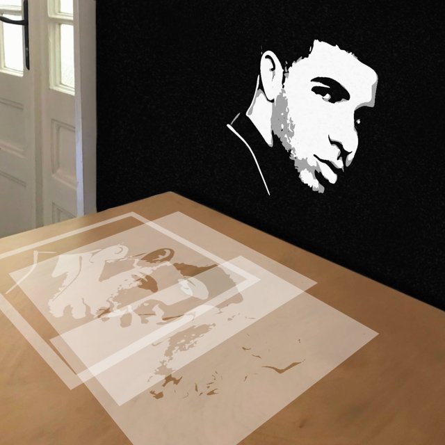 Drake stencil in 3 layers, simulated painting