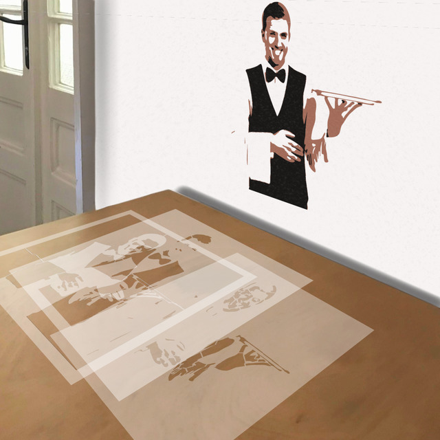 Simulated painting of stencil of Waiter