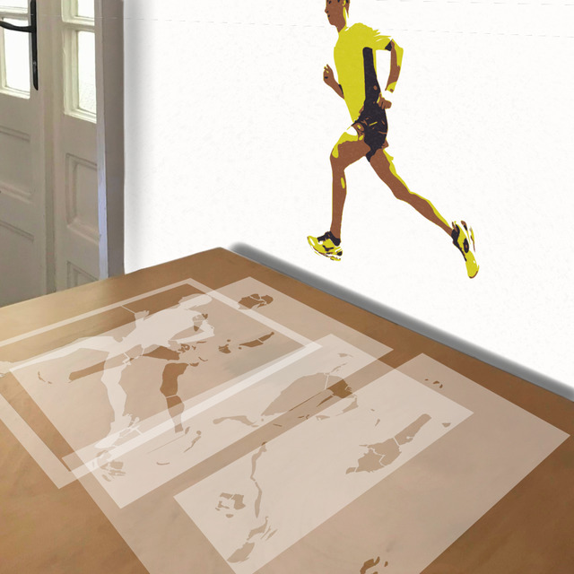 Runner stencil in 4 layers, simulated painting