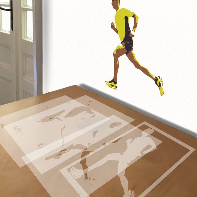 Runner stencil in 4 layers, simulated painting