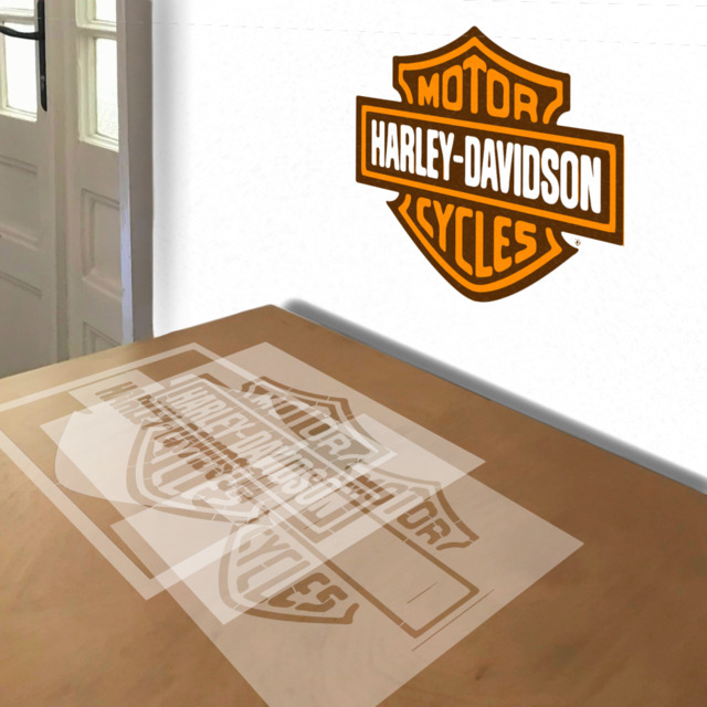 Harley Davidson Logo stencil in 3 layers, simulated painting