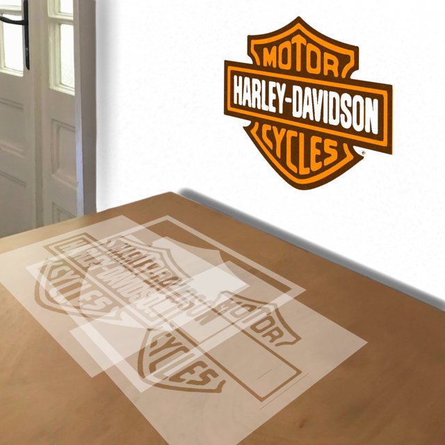 Harley Davidson Logo stencil in 3 layers, simulated painting