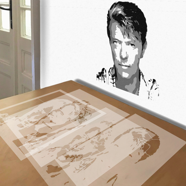 David Bowie stencil in 4 layers, simulated painting