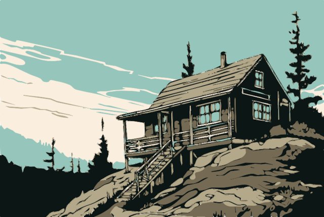 Stencil of Cabin on a Hill