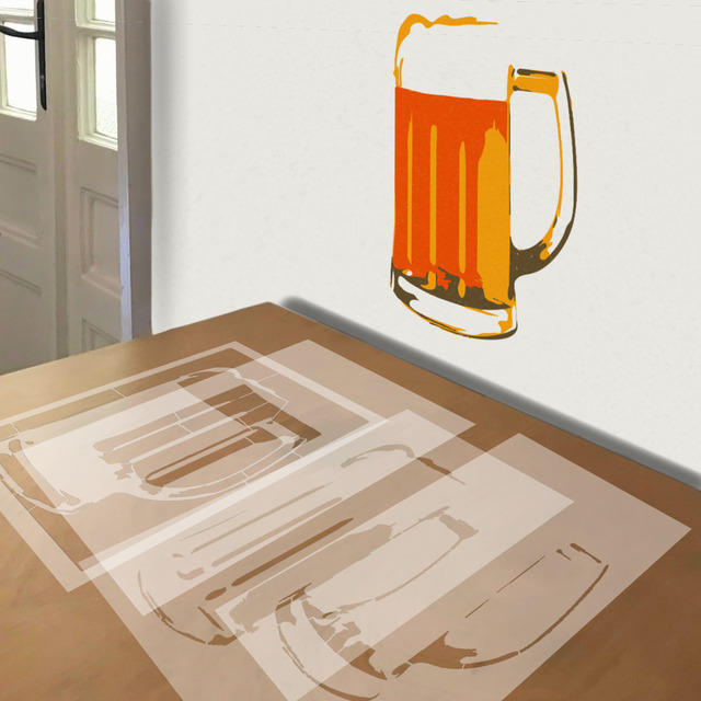Beer Mug stencil in 4 layers, simulated painting