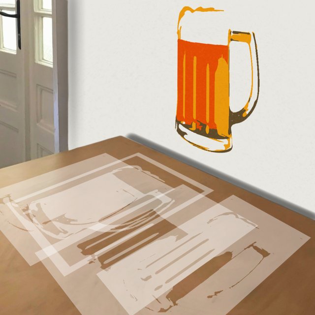 Beer Mug stencil in 4 layers, simulated painting