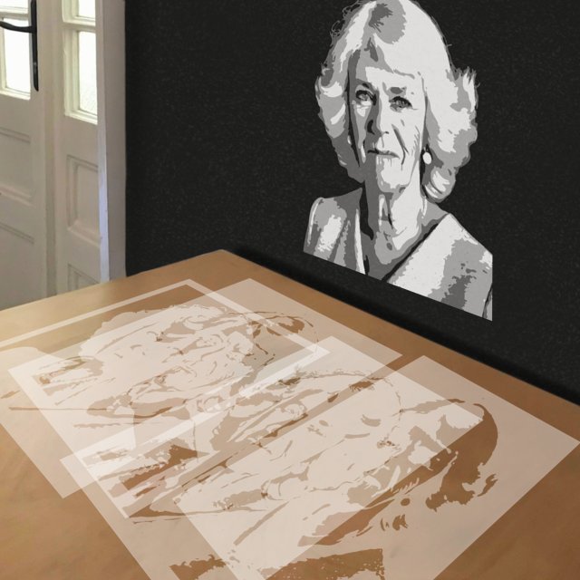 Camilla Parker Bowles stencil in 4 layers, simulated painting