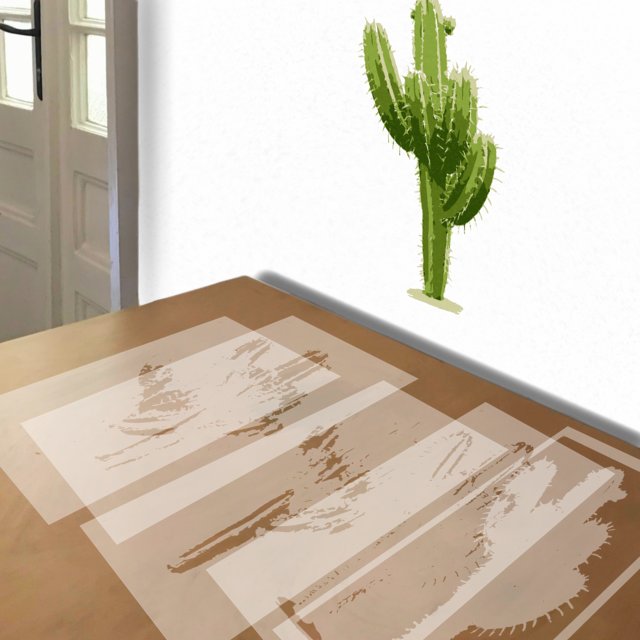 Cactus stencil in 5 layers, simulated painting