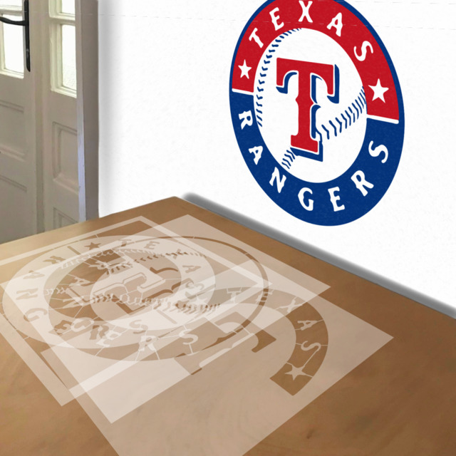 Texas Rangers stencil in 3 layers, simulated painting