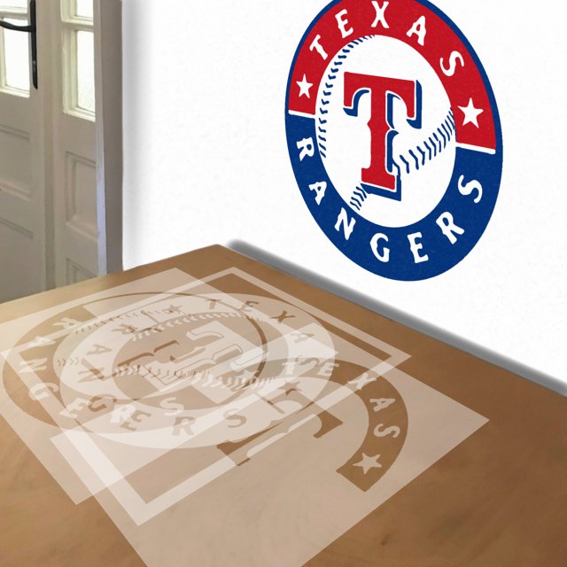 Texas Rangers stencil in 3 layers, simulated painting