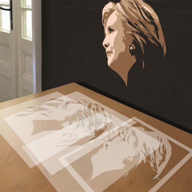 Simulated painting of stencil of Hillary Clinton