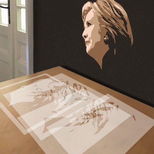 Hillary Clinton stencil in 4 layers, simulated painting