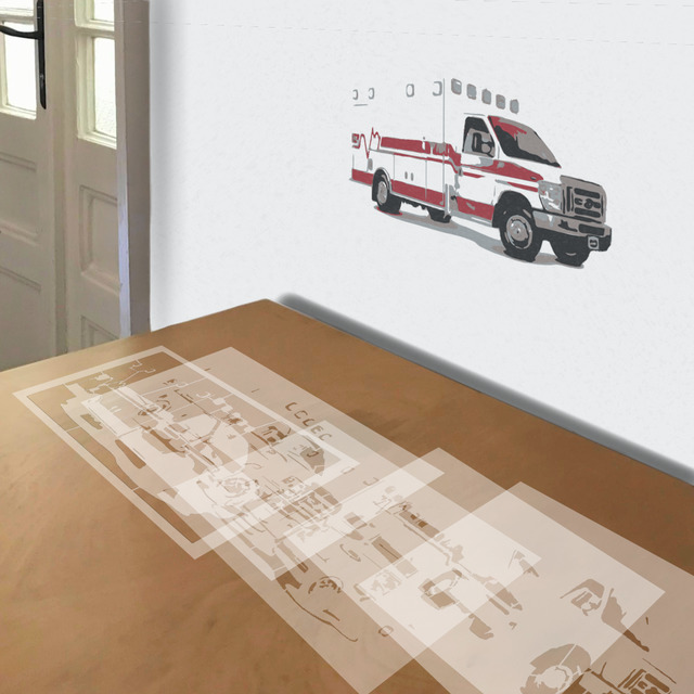 Ambulance stencil in 5 layers, simulated painting