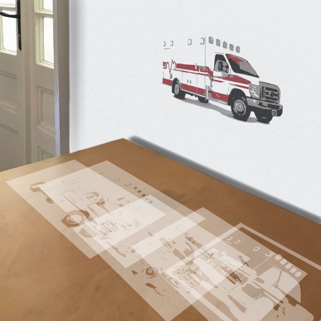 Ambulance stencil in 5 layers, simulated painting