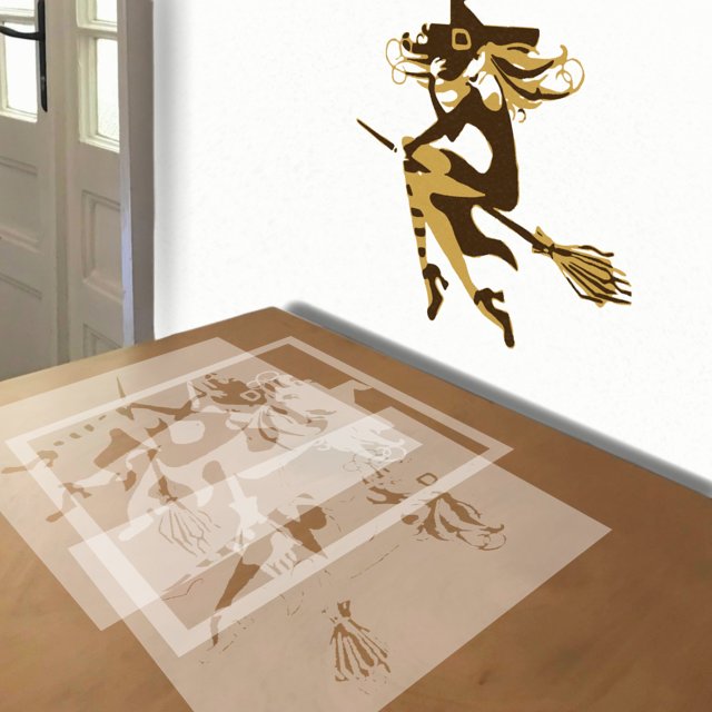 Witch stencil in 3 layers, simulated painting