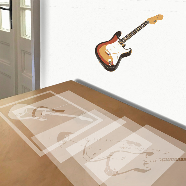 Stratocaster stencil in 5 layers, simulated painting