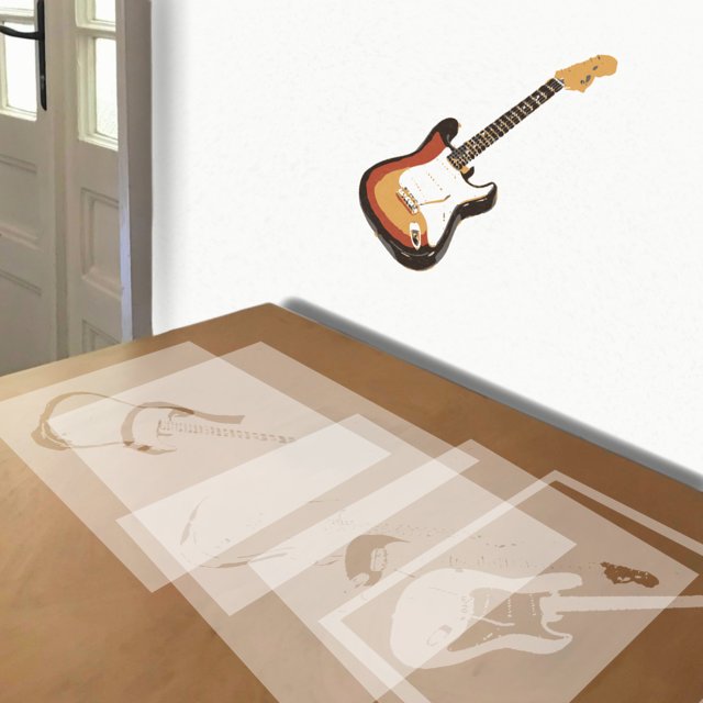 Stratocaster stencil in 5 layers, simulated painting