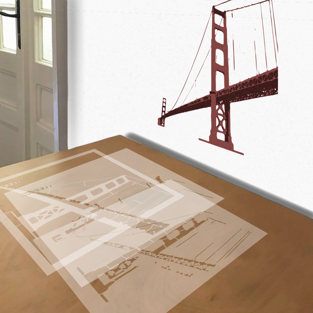 Golden Gate Bridge stencil in 3 layers, simulated painting
