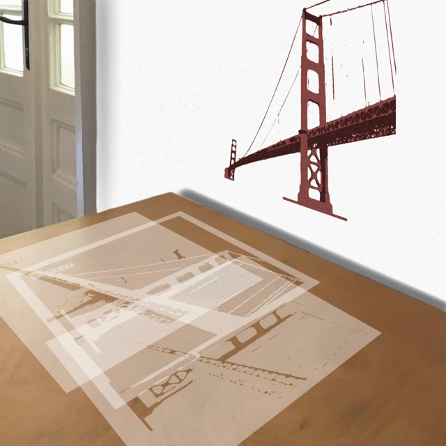 Golden Gate Bridge stencil in 3 layers, simulated painting