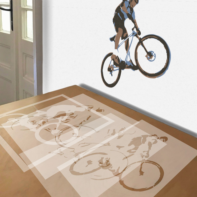 Bike Jump stencil in 4 layers, simulated painting