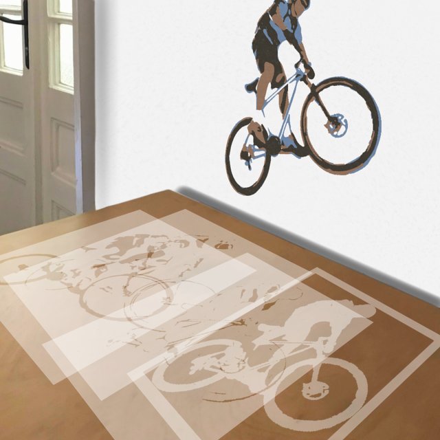 Bike Jump stencil in 4 layers, simulated painting