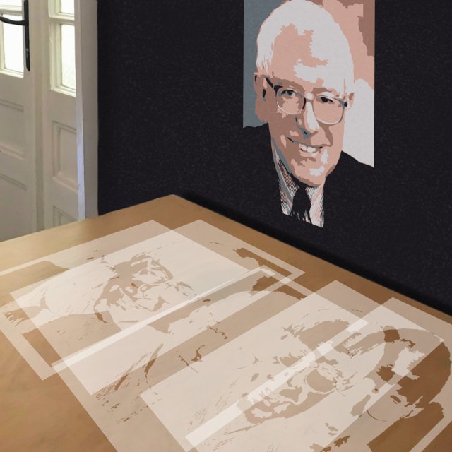 Bernie Sanders stencil in 5 layers, simulated painting